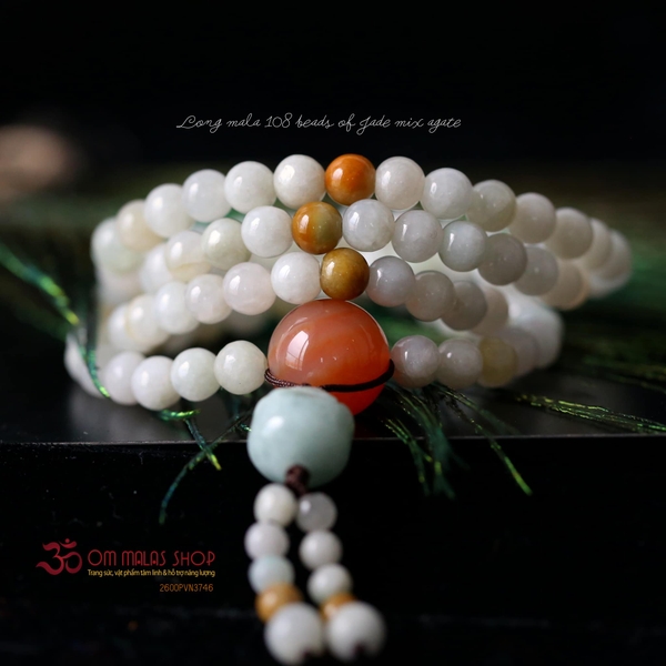 LONG MALA 108 HẠT CẨM THẠCH MIX HOA SEN