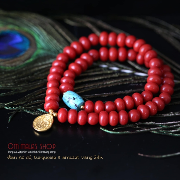 MALA SAN HÔ ĐỎ VIP KẾT AMULET VÀ BI VÀNG 9999 , TURQUOISE LU THỐNG
