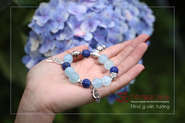 NYCT | MALA AQUAMARINE MIX LAPIS VÀ CHARM BẠC