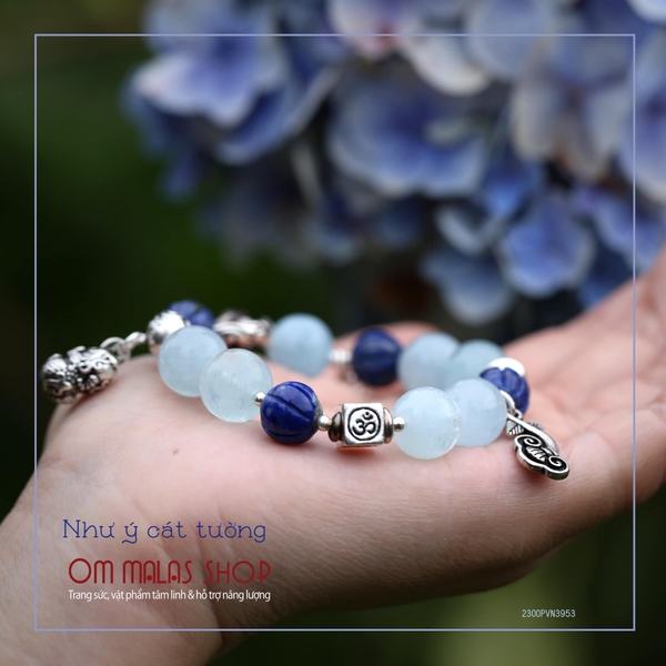 NYCT | MALA AQUAMARINE MIX LAPIS VÀ CHARM BẠC