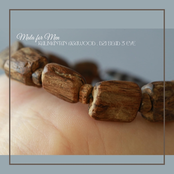 HAND MALAS TRẦM KALIMANTAN MIX DZI 3 MẮT