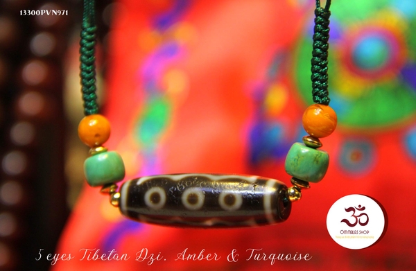 LONG MALA DZI 5 MẮT, AMBER, TURQUOISE