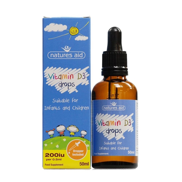 Vitamin D3 Drops Natures Aid dạng nhỏ giọt 50ml cho bé từ  sơ sinh