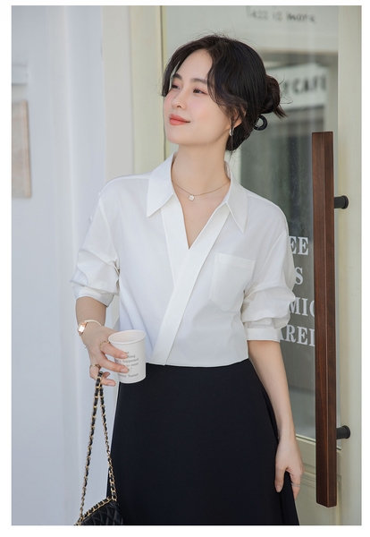 Áo sơ mi nữ thiết kế cổ chữ V phong cách công sở phù hợp với nhiều loại sự kiện LANA SM20