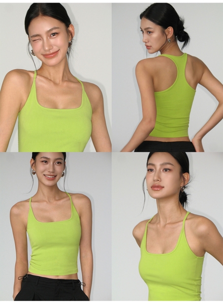 T43 -Áo croptop nữ hai dây có mút ngực MAKILANA – thiết kế ôm body, khoe lưng quyến rũ, thời trang hè 2025