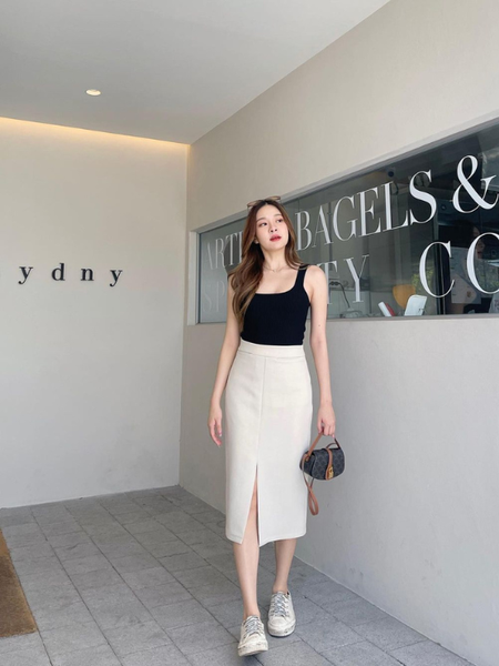 Chân váy midi vải ép keo toàn bộ CV16