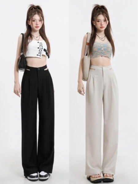 Quần ống rộng nữ suông cạp cao cut out thời trang chất liệu cao cấp không nhăn cho nàng công sở học sinh QT83