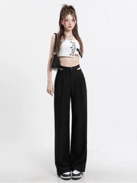 Quần ống rộng nữ suông cạp cao cut out thời trang chất liệu cao cấp không nhăn cho nàng công sở học sinh QT83