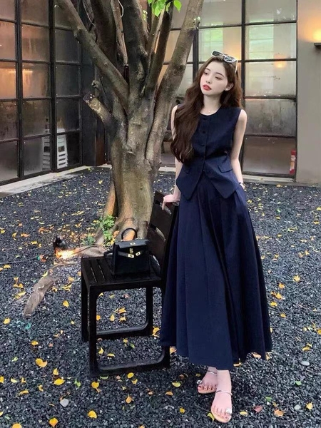 Set áo gile và chân váy midi chất liệu cao cấp SET8