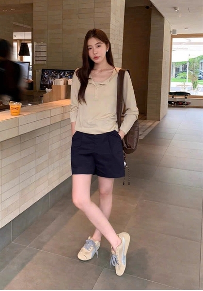 QS11 Quần short kaki MAKILANA,quần đùi nữ cạp cao ống rộng
