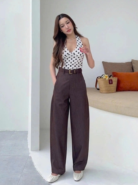 QT94 Quần tây ống suông MAKILANA,quần tây ống rộng cạp cao thanh lịch hiện đại tôn dáng dành cho nữ