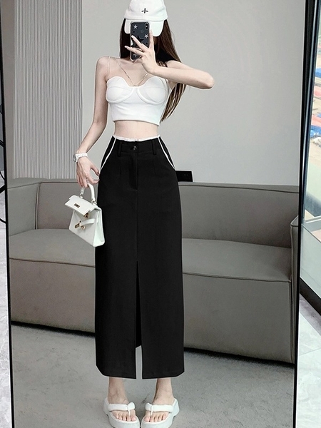 (CV22) Chân váy midi xẻ trước, may bằng vải độc quyền nhà LANA không nhăn