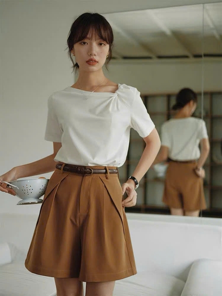QS12 - QUẦN SHORT NỮ CẠP CAO XẾP LY TRƯỚC DÁNG SUÔNG MAKILANA, QUẦN ỐNG RỘNG PHONG CÁCH RETRO DÀNH CHO NỮ