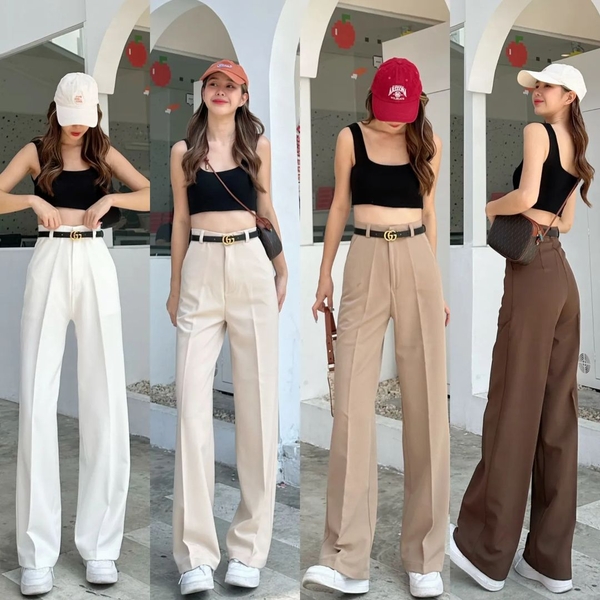 Quần xuông ống rộng cạp cao ống đứng không kèm belt 6 màu sắc cho bạn lựa chọn QT65