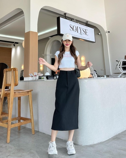 Chân váy midi chữ A xẻ sau CV11