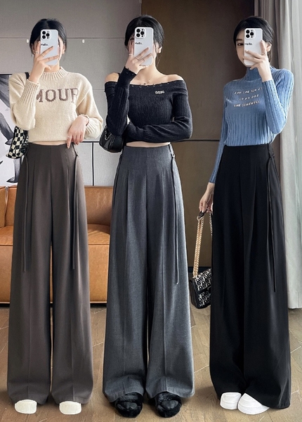 Quần ống suông nữ, quần nữ ống rộng giấu khuy, quần nữ may bằng vải độc quyền nhà LANA không nhăn. (QT74)