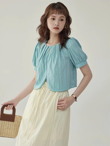 ÁO KIỂU NỮ SM67 MAKILANA – THIẾT KẾ CROP BLOUSE TAY PHỒNG THANH THOÁT, NỮ TÍNH DÀNH CHO NỮ