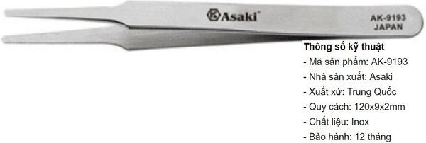 Asaki Nhíp inox gắp linh kiện mũi bằng AK-9193