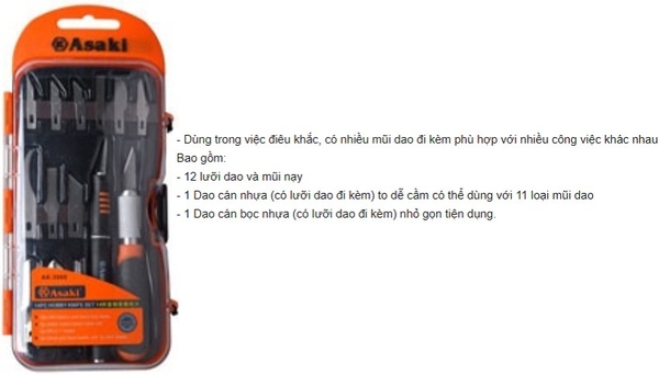 Asaki Bộ dao điêu khắc cao cấp
2 cán dao + 12 lưỡi dao AK-3960