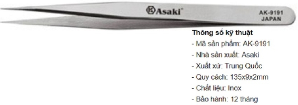 Asaki Nhíp inox gắp linh kiện mũi nhọn AK-9191