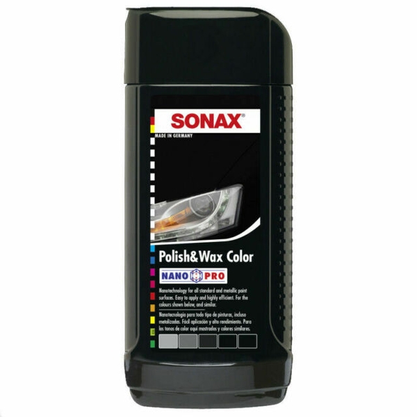 SONAX Kem đánh bóng và bảo vệ sơn xe đen (Polish & Wax color black 296141)