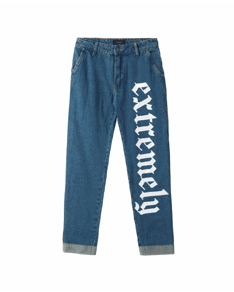 Vertical Text Printed Jeans