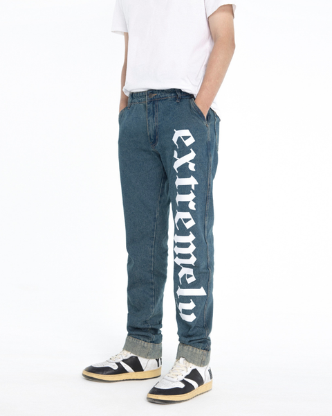 Vertical Text Printed Jeans