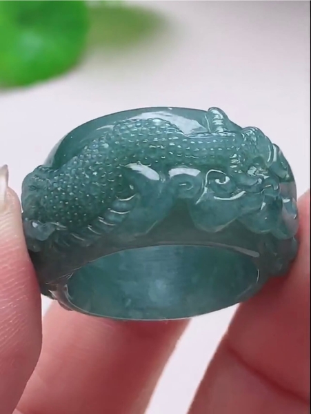 NT1241 Nhẫn rồng lam ngọc phỉ thuý tự nhiên ( Jadeite A) -size 19.5