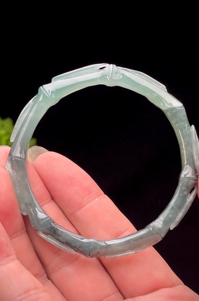 NT1291 ni 55mm  Vòng tay đốt trúc lam ngọc phỉ thuý tự nhiên(Jadeite A)