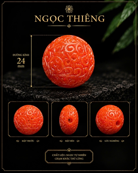 NT1441 Ngọc phỉ thuý huyết chạm lộng như ý cát tường size 24mm