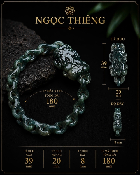 NT1435 lắc tay Tỳ Hưu nguyên khối ngọc lam băng tự nhiên ( JADEITE A)