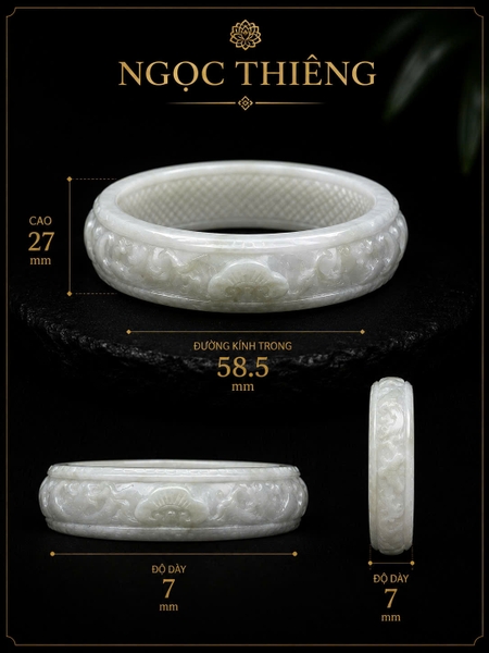 NT1440 vòng ni58.5 LONG PHỤNG NHƯ Ý bạch ngọc phớt tím phỉ thuý tự nhiên (JADIETE A)