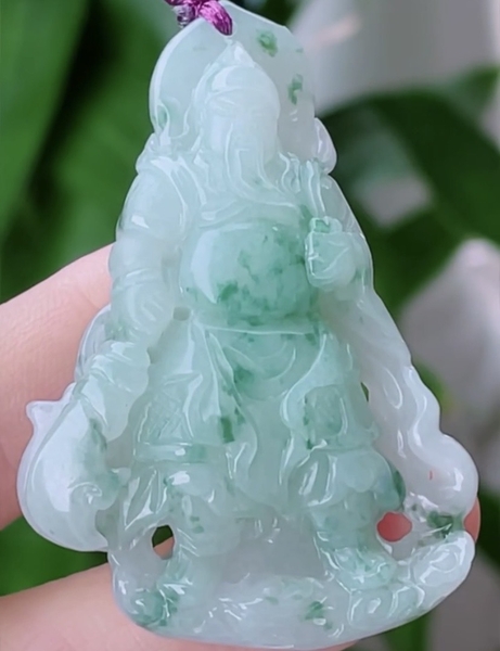 Mặt dây Quan công bạch ngọc điểm lý Ngọc phỉ thuý tự nhiên Jadeite loại A -NT940