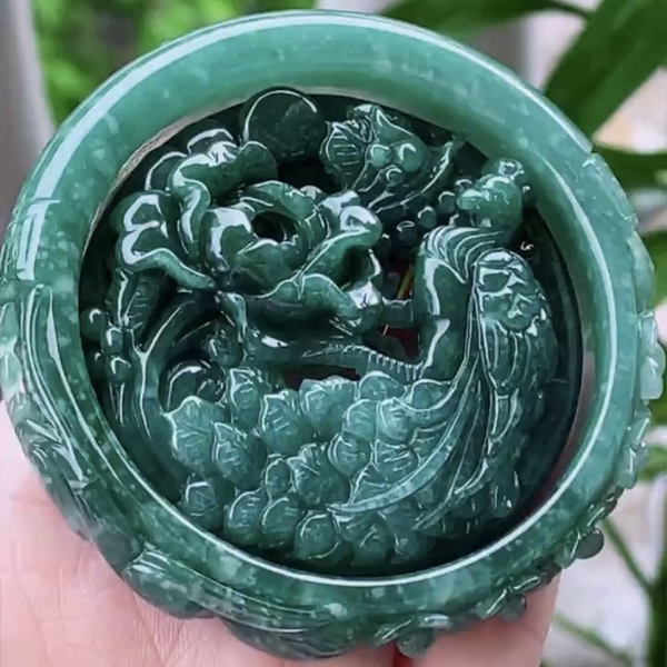 Combo vòng tay ni58.5 mặt dây phượng hoàng mẫu đơn Ngọc phỉ thuý tự nhiên Jadeite loại A -NT969