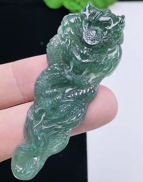 Mặt chạm rồng Ngọc phỉ thuý tự nhiên Jadeite loại A -NT970