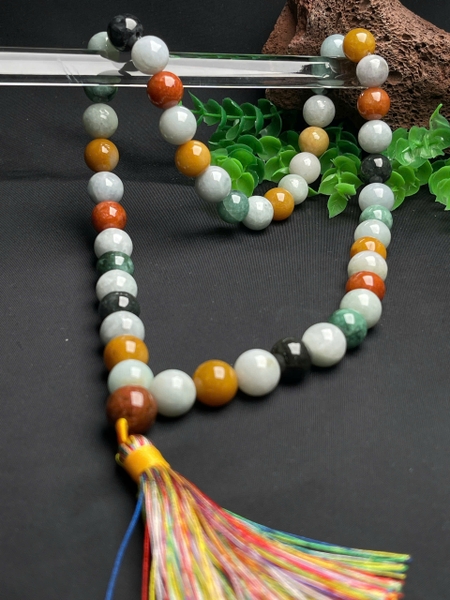 NT1372 Chuỗi đa sắc 48 hạt size 12.8mm ngọc phỉ thuý tự nhiên ( JADEITE A)
