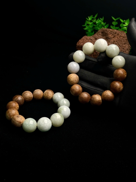 NT1408  Vòng hạt ngọc phỉ thúy mix trầm