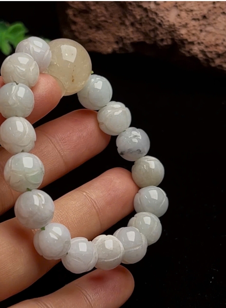 NT1409 Vòng tay ngọc phỉ thúy tự nhiên mix thạch anh trắng