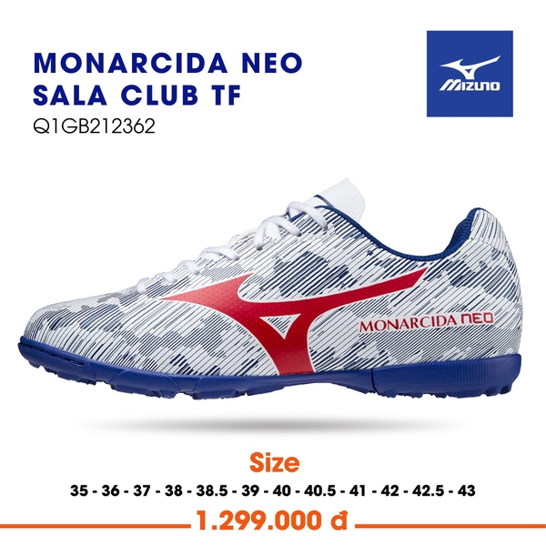 Giày bóng đá Mizuno Neo Sala Club TF Q1GB212362 Trắng kẻ xanh