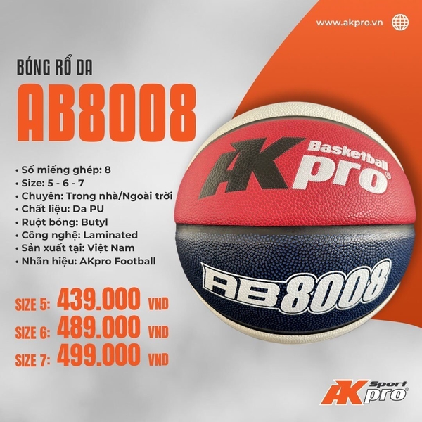 Bóng rổ da AKpro AB8008 Size số 7