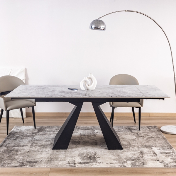 Bàn ăn thông minh đá vi tinh thể Murphy chân đen