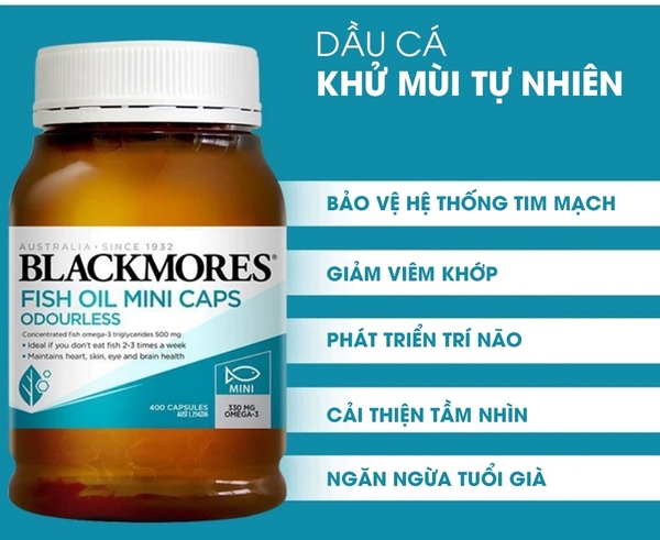 Blackmores Odourless Fish Oil mini Capsules Duy trì sức khỏe tim, da, mắt và não