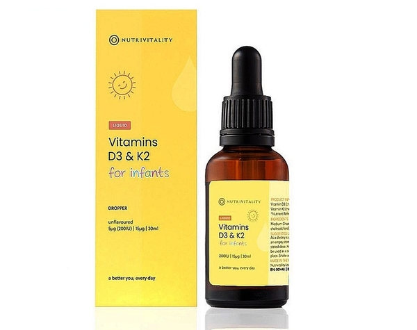 Vitamin D3 & K2 MK7 Nutrivitality Anh Quốc cho bé 30ml