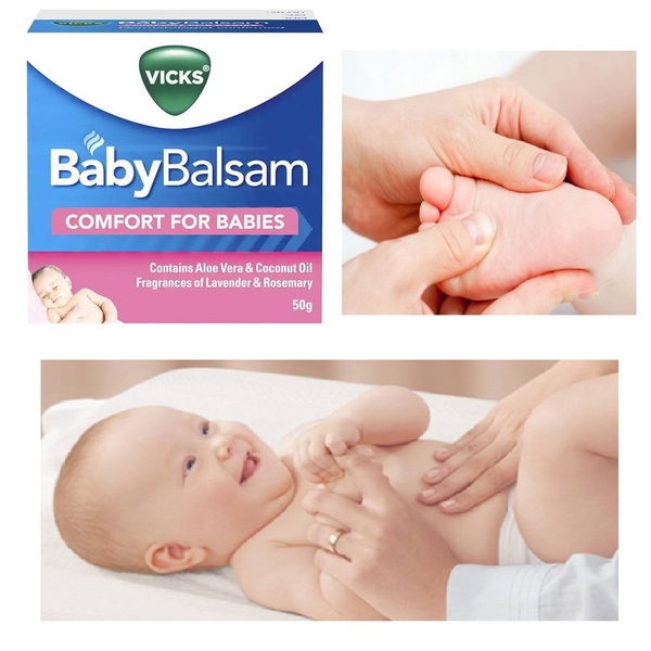 Thoa Dầu Vicks Baby Balsam vào ngực và lòng bàn chân bé kết hợp mát xa nhẹ nhàng