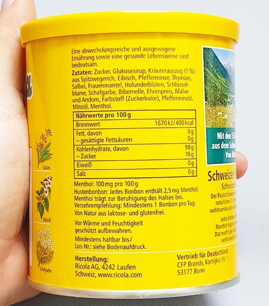 KẸO NGẬM HO RICOLA chiết xuất từ các loại thảo mộc thiên nhiên ở các vùng núi cao của Thụy Sĩ