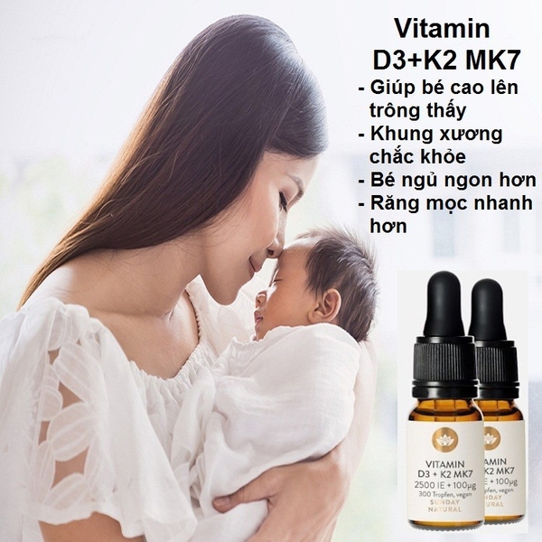 Vitamin D3 K2 MK7 Sunday Natural hỗ trợ tăng cường hấp thu canxi hiệu quả