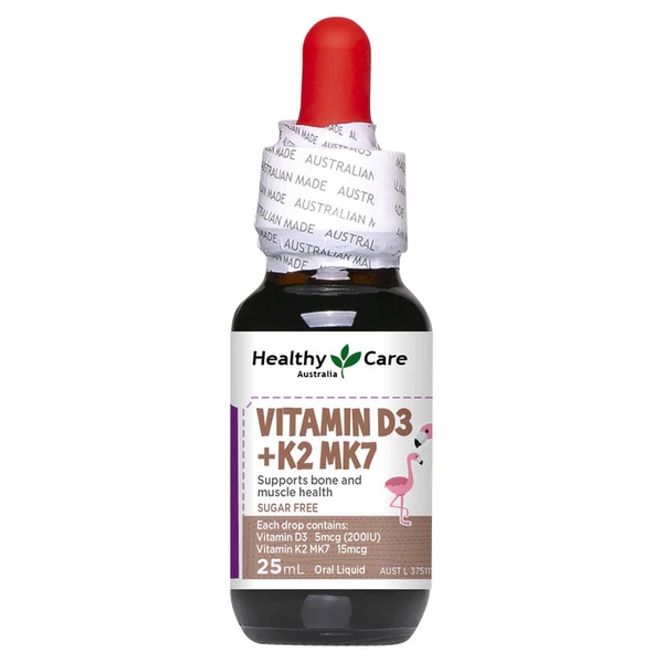 Siro hỗ trợ tăng chiều cao Vitamin D3 + K2 Mk7 Healthy Care cho bé, 25ml