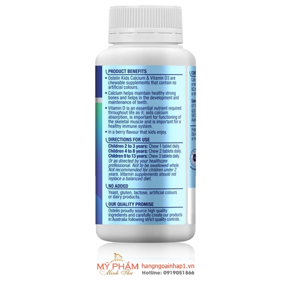 Calcium Ostelin Kids Vitamin D3 (Úc) - Viên bổ sung canxi và vitamin D3 cho bé