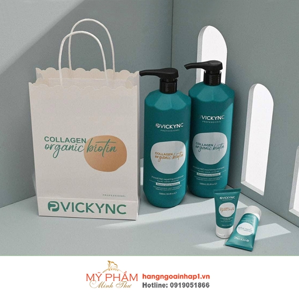 Cặp Dầu Gội Xả Collagen Organic Biotin Pvickync 1000ml - Anh Quốc