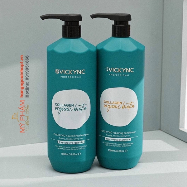 Cặp Dầu Gội Xả Collagen Organic Biotin Pvickync 1000ml - Anh Quốc